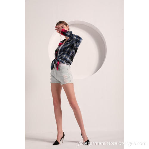 Women's Blue Plaid Flannel Shirt